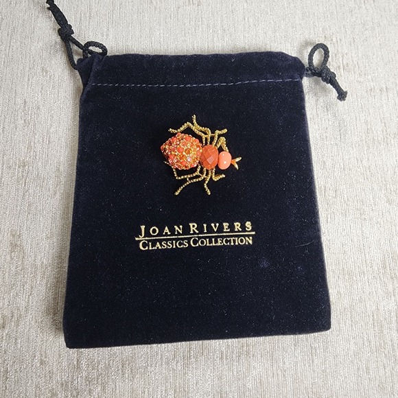 Joan Rivers Vintage Red Pink Rhinestone Spider Insect Bug Brooch Pin - Picture 6 of 6